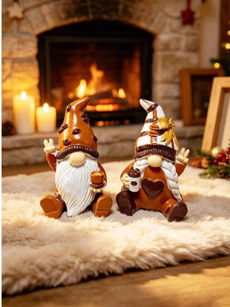 1pc Resin Coffee Cup Gnome Figurine, Faceless Gnome Statue, Suitable For Home Coffee Table Decor, Autumn Decoration, Desktop Ornament Gift - Multicolor - View 1
