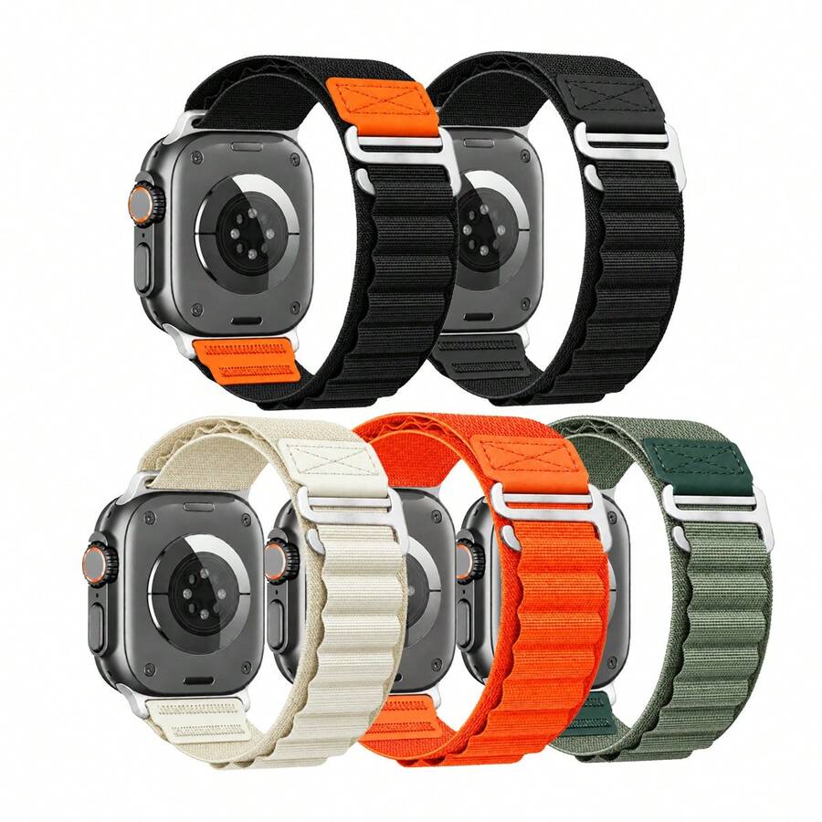 Nylon Apline Loop Pu Leather Watch Strap Compatible With Apple Watch Ultra Band Woman Man 49 46 44 40 41mm Sport Replacement Compatible With Apple Watch Series12 11 10 9 8 7 - 38 40 41 42mm - View 1