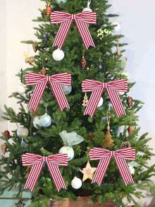 1 Roll Christmas Red & White Striped Ribbon With Wired Edge, For Christmas Tree DIY Bows, Gift Wrapping Accessories, Theme Party, Scene Atmosphere Decor, Home Decoration - Multicolor - View 5