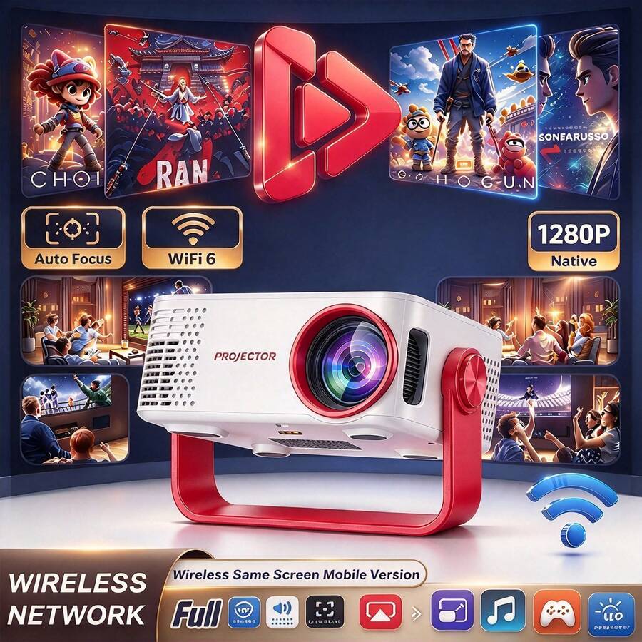 MOMAN Ultra-Pocket HD Mini Projector | Dual-Band WiFi Wireless Screen Casting, Built-In Speaker, 1280P Native Resolution, 4K Video Decoding, Compatible With Phones, Laptops & DVD Players