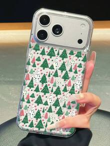 1pc Cartoon Full Coverage Green Polka Dot Christmas Tree Pattern Phone Case, Exquisite Design Christmas Elements Cute Phone Case, Compatible With Iphone 13 14 12 11 15 16 17 18 Pro Max Plus Series Phone Case Models, Cute Holiday Gift For Friends, Classmates, Lovers Or Yourself - Clear - View 1