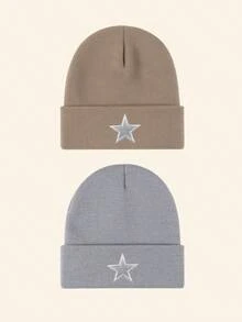 1/2/3pcs Men's Knitted Star Embroidery Beanie, Fashion Street Ski Hat, Windproof Warm Versatile Cold Weather Outdoor Cycling Hat - Multicolor - View 10
