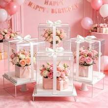 1pc Transparent Decorative Box, Gift Packaging Box, Used For Holiday Party Gift Packaging, Christmas, Halloween, Valentine's Day Gift Box Decoration Packaging, Fresh Flowers Shoes PET Gift Box - White - View 8