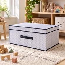 XXL Patterned Storage Box 70 X 40 X 30 Cm, 84L Collapsible Fabric Storage Bin With Lid & Front Handle, Foldable Organiser For Clothes, Bedding, Blankets, Wardrobe & Under Bed - 2 Colours Shipped At Random - View 8