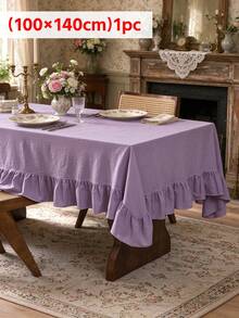 1PC Vintage Purple Ruffled Tablecloth, Romantic Pastoral Atmosphere Decor, Suitable For Dining Room, Picnic, Coffee Shop, Party, Holiday, Wedding And Daily Use - Purple - View 11