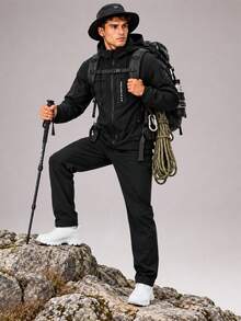 CZRLHYT Men's Windproof Hooded Drawstring Jacket, Suitable For Outdoor Sports And Casual Wear, Side Zipper Pockets, Versatile Best-Selling Outerwear - Black - View 3