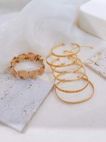 8Pcs/Set Punk Geometrice Multilayer Irregular Gold Color Open Bangles Women Delicate Metal Knot Cuff Bracelets Fashion Hip Hop Party Jewelry - Yellow Gold - View 3