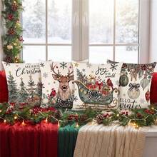 1 Set 4pcs Sarung Bantal Motif Selamat Natal, Rusa Kutub, Pohon Natal, Bola Natal, Kereta Luncur Hadiah Ukuran 18x18 Inci, Sarung Bantal Campuran Linen untuk Liburan Natal dengan Resleting, Cocok untuk Dekorasi Rumah, Dapat Dicuci dengan Mesin, Gaya Modern, Berbagai Motif, Isian Bantal Tidak Termasuk - MultiWarna - View 7