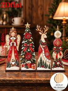 2D Flat, 4pcs Christmas Wooden Flat Decor Set, Including Angel, Christmas Tree, Reindeer, Christmas Ball Four Styles, Suitable For Desktop, Windowsill, Entryway, Display Window, Dining Table, Cafe, Christmas Home Decor, Perfect Gift For Family And Friends For Christmas And New Year - Multiple Styles - View 6