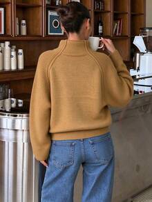 Fall Brown Mock Neck Knit Sweater For Women Raglan Long Sleeve Pullover Casual Autumn Outfits Going Out Daily Wear - Brown - View 2
