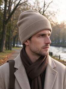 3pcs Men's Knitted Beanie, Double Layer Warm Knitted Hat, Folded Brim Loose Brimless Design, Suitable For Cold Weather, Autumn/Winter Knitted Hat - Multicolor - View 5