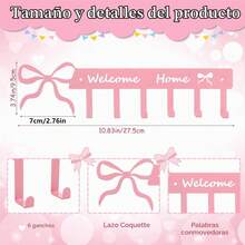 1pc Pink Bow Welcome Home Key Hook, Wall-Mounted Pink Bathroom Decor Cute Bow Towel Hook, Sweet Style Welcome Home Sign Key Rack, Wall-Mounted 6-Hook Coat Rack, Suitable For Bedroom, Kitchen, Entryway - Multicolor - View 3