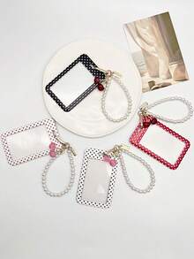 1pc Y2K Exquisite Cherry Card Holder Series Wallet Charm, Charming Pearl Beaded Sliding ID Holder, Campus Card, ID Card Sleeve, Work Card, Travel Transit Card Holder, DIY Handbag Charm, Women's Decorative Bag Accessory, Room Decor, Christmas Gift - Multicolor - View 5