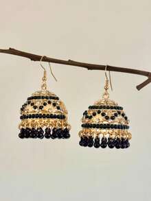 1 đôi bông tai Jhumka truyền thống phong cách vintage, đính đá rhinestone, mặt treo cỡ lớn, trang sức phù hợp cho phụ nữ đeo hàng ngày - jhumka - Xem 11