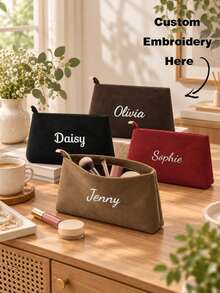 Personalized Solid Color Cosmetic Bag, Lightweight Makeup Pouch Clutch Coin Purse, Portable Toiletry Storage Bag For Daily Travel Use, Ideal Gift - Multicolor - View 2