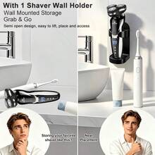 MIGUAN 2PCS Set, Includes 1pc 4-In-1 Electric Shaver Set & 1pc Shaver Wall Holder, USB Rechargeable Men's Razor Set With Nose Hair Trimmer, Sideburns Trimmer & Hair Trimmer, Portable Travel Grooming Tool Set For Men, Intelligent LED Display - The Best Gift - Black - View 5