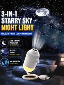 2-In-1 USB Starry Sky Projector Light, High-Definition Galaxy Projection Lamp, 360° Rotating Night Light, Romantic Dynamic Atmosphere Light, Suitable For Car, Home, Bedroom, Night Light - Multicolor - View 3