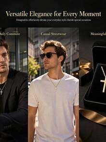1pc Stainless Steel Twisted Cross Pendant Necklace, Men's Jewelry - Gold - View 4