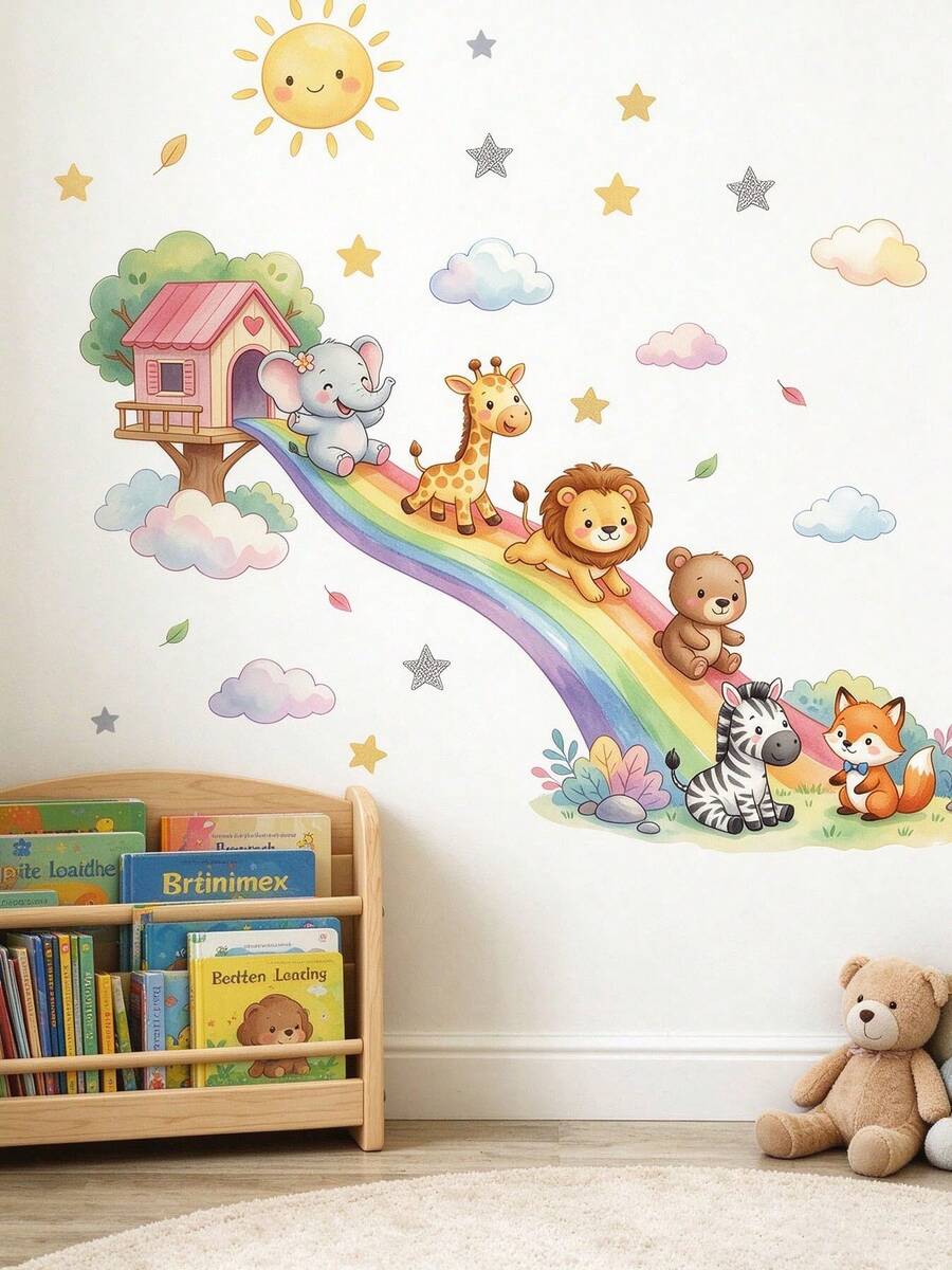 2 Styles Baby Room Wall Stickers, Rainbow Jungle Animals ...