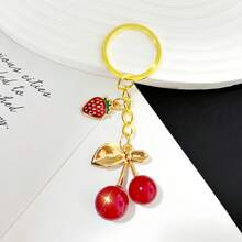 Gold Series Cherry Keychain, Red Strawberry Key Ring, Car Decoration, Gift Inspiration For Teachers, Friends, Sisters - Red - View 2
