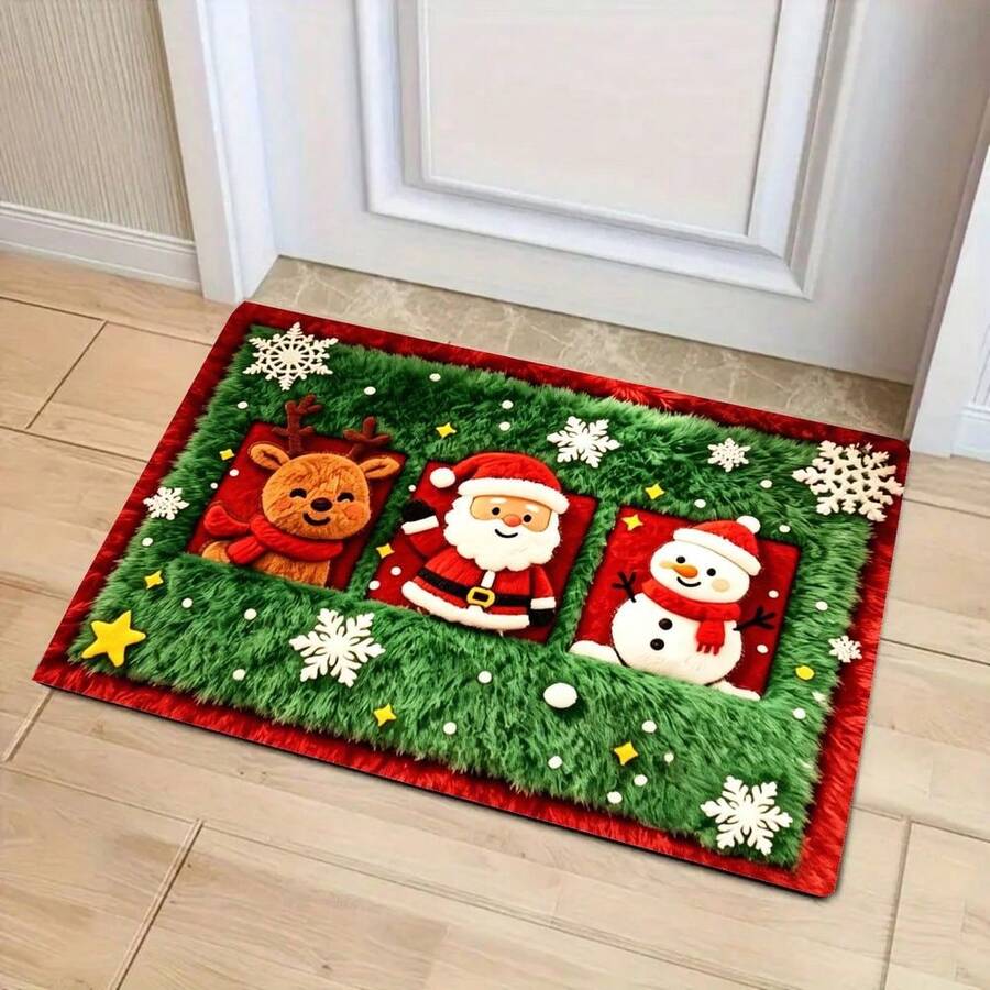 Christmas New Best-Seller - Daily Decoration - Holiday Decoration - Santa Claus Reindeer Snowman Doormat - Flannel Small Rug, Machine Washable, Durable, Stain-Resistant, Quick-Drying, Perfect For Christmas Party, Indoor Entryway Mat, Living Room Decor, Area Rug, All-Season Use - Multicolor - View 1