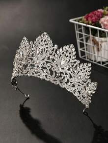 Luxury White Rhinestone Queen Crown, Elegant Silver Wedding Bridal Hair Crown, Elegant Birthday Party Hair Accessory, Shiny Pageant Headpiece - Silver - View 7