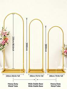 Gold Metal Garden Arch Backdrop Stand Set, Multi-Size Heavy Duty Wedding Ceremony Arched Frame, Decorative Archway For Floral Drape Balloon Decor, Outdoor Indoor Wedding Birthday Party Photo Booth Event Decor - View 3