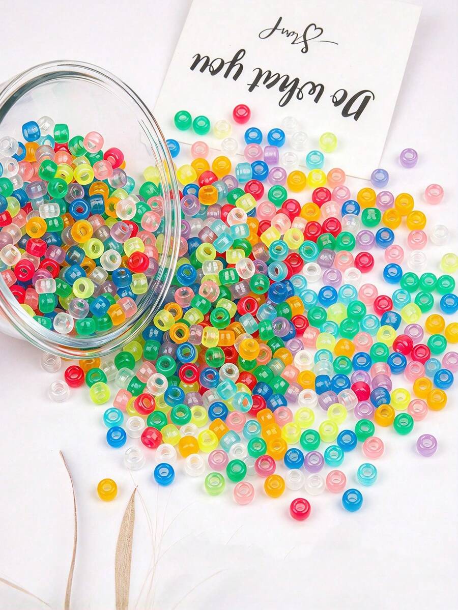 1000/2pcs Fluorescent Glow Horseshoe Beads, 9mm Plastic Handmade Beads, Suitable For DIY Jewelry Making, Ideal For Friendship Bracelets, Necklaces And Hair Braiding Projects, 9 Vibrant Fluorescent Colors, Lightweight And Easy To Thread - Mixed Style - View 1