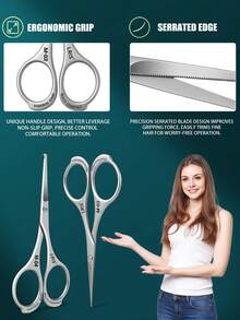 LRIS Stainless Steel Grooming Scissors Set, Round-Tip Nose Hair Scissors And Fine-Tip Eyebrow Scissors, Serrated Blade Suitable For Facial Hair, Beard, Eyebrows, Portable Unisex Personal Grooming Tool - View 5