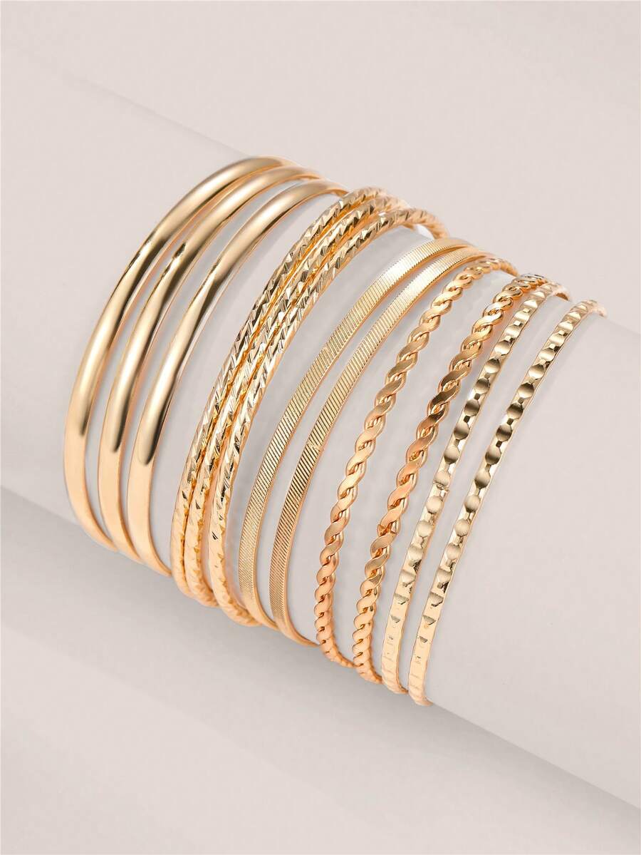 Valisandre 12pcs Textured Metal Bangle - Yellow Gold - View 1