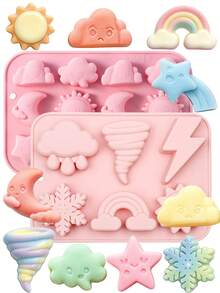 1/2pcs Sun Rainbow Lightning Tornado Snowflake Cloud Soap Molds - Reusable And Easy To Clean, Suitable For DIY, Soap Making, Wax Crafts, Clay, Resin Crafts, Including Dinosaur Shapes, Perfect For Parties And Craft Enthusiasts - A - View 4