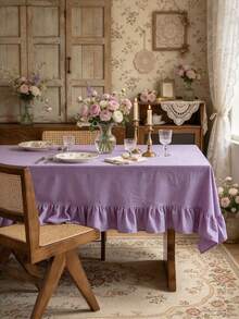 1PC Vintage Purple Ruffled Tablecloth, Romantic Pastoral Atmosphere Decor, Suitable For Dining Room, Picnic, Coffee Shop, Party, Holiday, Wedding And Daily Use - Purple - View 2