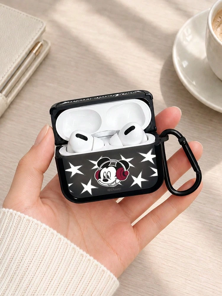 Miniso 迪士尼高級感TPU藍牙耳機保護殼,附1個同色掛鉤,適用於airpods1/2/3/4/5/pro/pro2/pro3,新款耳機防摔軟殼,男女通用,復古米奇 - 黑色 - 查看 1