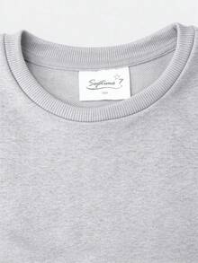 Cotton Girls' Crewneck Pullover Sweatshirt, Loose Fit For Autumn And Winter, With WOO TO THE HOO Text And Cat Print, Cute Sweet Girly Preppy Style - Heather Gray - View 6