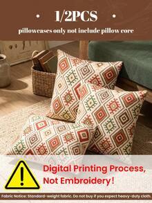 1/2pcs Bohemian Style Pillow Covers (No Filling), Cushion Covers, Single-Sided Print, Multi-Functional, Breathable, Anti-Pilling, Comfortable, Machine Washable, Suitable For Sofa And Car Pillows, Room Decor, Autumn Decor, Home Decor, Autumn Decor, Gift - Multicolor - View 3