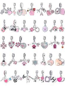 Cute Enamel Charm Set With Hearts, Dog Paws & Eiffel Tower Silver Tone Dangles For Link Bracelets, Fun Jewelry Making Accessories For Her - Multicolor - View 1