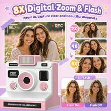 Kamera Digital Cetak Instan untuk Pemula Fotografi Pria & Wanita dengan Lensa Zoom 8X, Video HD 1080P, Layar HD 2,8 Inci, Baterai 1300mAh & 4 Isi Ulang Kertas Warna, Desain Ringkas untuk Perjalanan, Cocok untuk Halloween, Natal, dan Ulang Tahun. - View 9