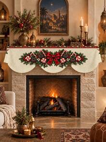 1pc,Christmas Style,Snowman,Santa Claus Print Fireplace Cloth,Christmas Home Decor,Christmas Decorations For Home,Christmas Home Decoration,Machine Washable,Hand Washable,Holiday Fireplace Decoration,Fireplace Cloth - Multicolor - View 7