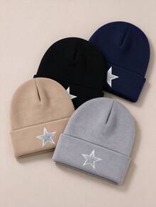 1/2/3pcs Men's Knitted Star Embroidery Beanie, Fashion Street Ski Hat, Windproof Warm Versatile Cold Weather Outdoor Cycling Hat - Multicolor - View 2