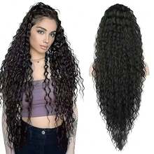Long Curly Ponytail Wig With Ombre Drawstring, Long Curly Hair Extensions, Synthetic Water Wave Braid Hair Accessory - Black - View 14