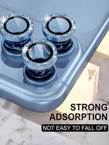 3 Packs Camera Lens Protectors Compatible With IPhone 18 Pro/18 Pro Max - Glitter Light Blue Ultra-HD 9H Tempered Glass Lens Covers (With Metal Decorative Rings) (Glitter Light Blue) - Baby Blue - View 5