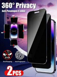 2 قطعة واقي شاشة هاتف من الزجاج المقسى مضاد للتجسس، متوافق مع Phone18pro/18pro Max/17/17pro/17 Pro Max/ 16/16 Plus/Phone 16 Pro/Phone 16 Pro Max/15/15Plus/15Pro/15Promax، هدية عيد ميلاد، مناسب للعائلة والأصدقاء، مقاوم للماء، مقاوم للصدمات، مضاد للخدش، مضاد للبصمات، إكسسوار هاتف بتغطية كاملة - الأسود - مشاهدة 17