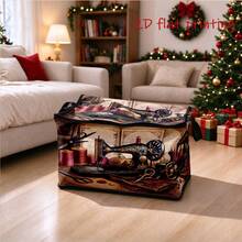 1pc Vintage Tailoring Element Storage Box With Lid, Nostalgic Sewing Tool Pattern, Exquisite European Old-Style Machine Design, Durable Fabric Material, Sturdy Side Handles, Foldable Space-Saving, Textile Storage, Decorative And Practical - A - View 8