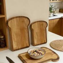 2 Pcs Toast Shaped Wood Cutting Board Set, Natural Bread Board With Dark Wood Edge, Serving Tray For Toast Cheese Fruit Breakfast Brunch, Kitchen Counter Decor, Housewarming Wedding Gift - View 2