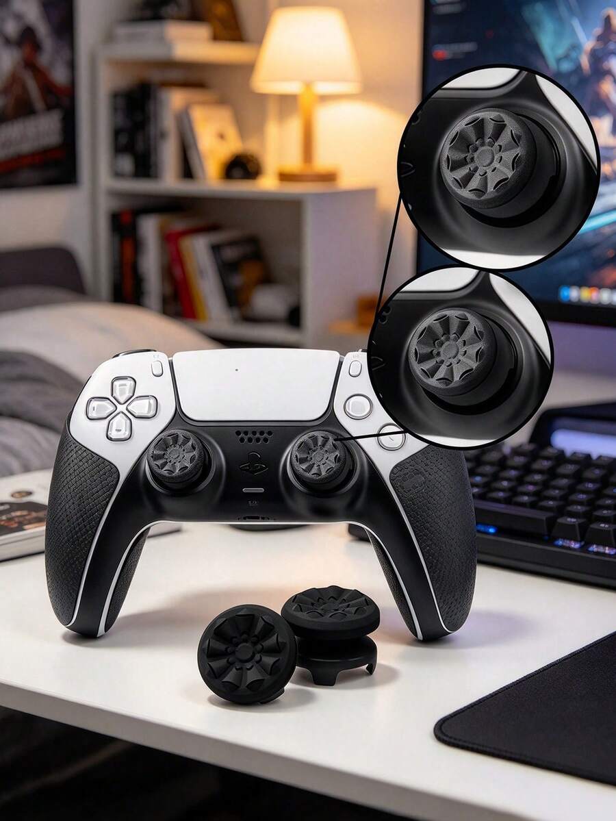 1 Pair Black Joystick Caps, Raised Anti-Slip Joystick Protective Caps, Game Controller Button Caps Accessories - View 1