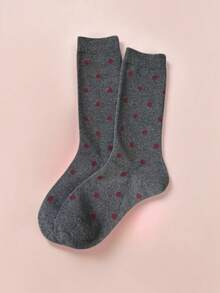 2 Pairs Ankorla Red Mid-Calf Socks Women's Ankorla Red Fashion Extended Bow Vintage Socks - Multicolor - View 6
