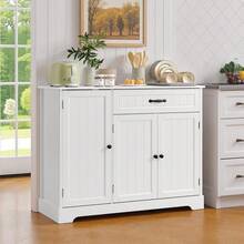Gabinete Buffet de Almacenamiento de 42 Pulgadas Blanco, Mueble para Bar de Café con Cajón y Puertas, Armario Auxiliar Multifuncional para Cocina y Sala de Estar - Blanco - Ver 5