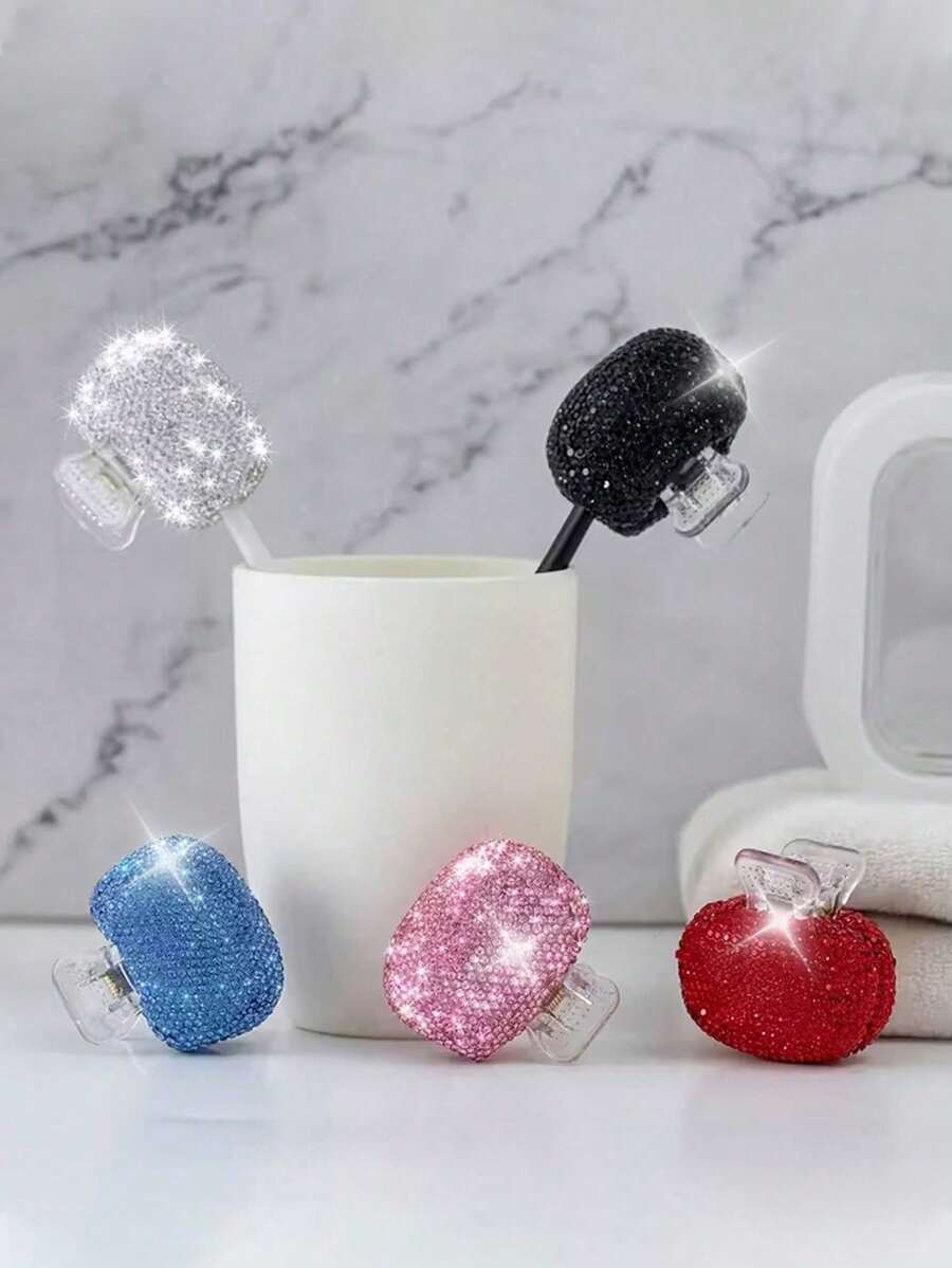 Colorful Rhinestone Toothbrush Cap, Dust-Proof Toothbrush Protective Cover With Drainage Hole Holder, Portable Toothbrush Head Storage Clip, Suitable For Bathroom, Home, Travel, Unisex, Essential For Travel, Back To School And Summer - Multicolor - View 1