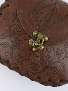 Medieval Leaf Embossed PU Leather Waist Bag, Halloween Renaissance Cosplay Waist Bag, Realistic Costume Accessory - A - View 4