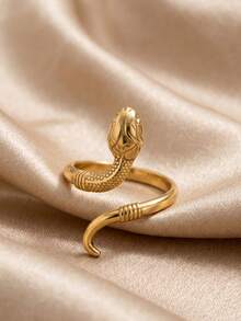 European & American Ins Style Vintage High-End Snake Open Ring, Unique Niche Design Gold Animal Shaped Adjustable Finger Ring, Sweet & Cool Jewelry For Girls - Gold - View 1
